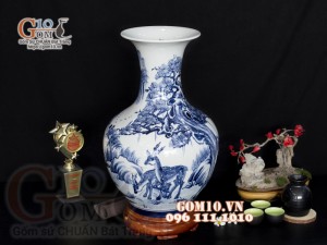 Lọ hoa dáng tỏi thân to, họa tiết Tùng Hươu cao 62cm