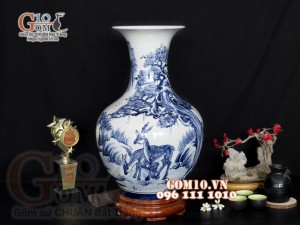 Lọ hoa dáng tỏi thân to, họa tiết Tùng Hươu cao 62cm