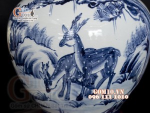 Lọ hoa dáng tỏi thân to, họa tiết Tùng Hươu cao 62cm
