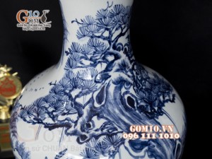 Lọ hoa dáng tỏi thân to, họa tiết Tùng Hươu cao 62cm