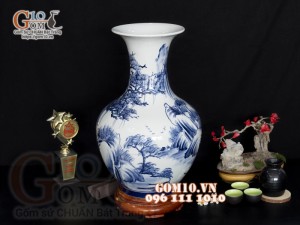 Lọ hoa dáng tỏi thân to, họa tiết Tùng Hươu cao 62cm