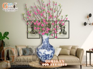 Lọ hoa dáng tỏi thân to, họa tiết Tùng Hươu cao 62cm