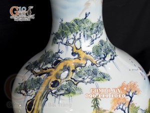 Lọ hoa dáng tỏi thân to vẽ màu, họa tiết Làng Quê cao 50cm