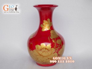 Lọ hoa dáng tỏi vẽ sen vàng 46cm