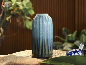 Lọ hoa dáng trụ đứng men hỏa biến, cao 23cm