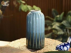 Lọ hoa dáng trụ đứng men hỏa biến, cao 23cm