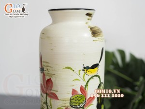 Lọ hoa dáng trụ họa tiết hoa sen, cao 29cm