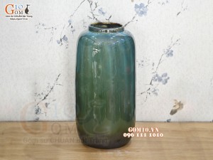 Lọ hoa dáng trụ men hoả biến xanh ngọc, cao 32cm