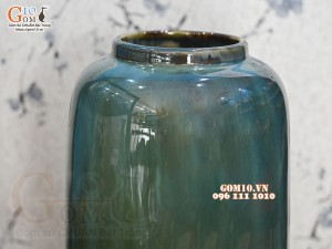 Lọ hoa dáng trụ men hoả biến xanh ngọc, cao 32cm