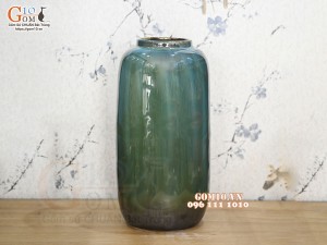 Lọ hoa dáng trụ men hoả biến xanh ngọc, cao 32cm