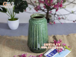 Lọ hoa dáng trụ cao men hỏa biến cẩm thạch, cao 24cm