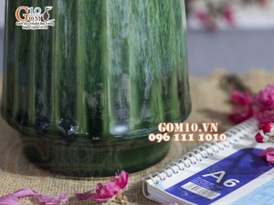 Lọ hoa dáng trụ cao men hỏa biến cẩm thạch, cao 24cm