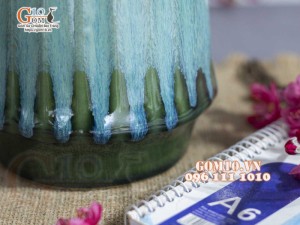 Lọ hoa dáng trụ cao men hỏa biến lam ngọc, cao 24cm