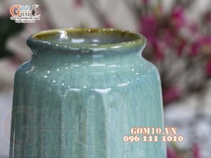 Lọ hoa dáng trụ cao men hỏa biến lam ngọc, cao 24cm