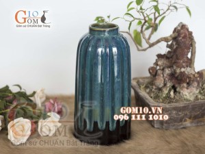 Lọ hoa dáng trục đứng men hỏa biến, cao 23cm