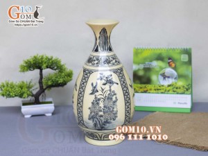 Lọ hoa dáng tỳ bà men cổ họa tiết Tứ cảnh Tùng Cúc Trúc Mai, cao 33cm