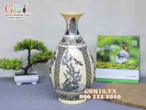 Lọ hoa dáng tỳ bà men cổ họa tiết Tứ cảnh Tùng Cúc Trúc Mai, cao 33cm
