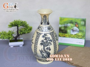 Lọ hoa dáng tỳ bà men cổ họa tiết Tứ cảnh Tùng Cúc Trúc Mai, cao 33cm