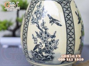 Lọ hoa dáng tỳ bà men cổ họa tiết Tứ cảnh Tùng Cúc Trúc Mai, cao 33cm
