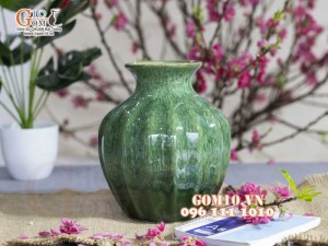 Lọ hoa dáng vò bí, men hỏa biến cẩm thạch, cao 22cm