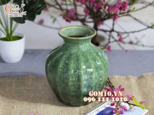 Lọ hoa dáng vò bí, men hỏa biến cẩm thạch, cao 22cm