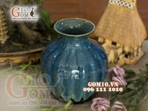 Lọ hoa dáng vò bí men hỏa biến, cao 20cm