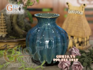 Lọ hoa dáng vò bí men hỏa biến, cao 20cm