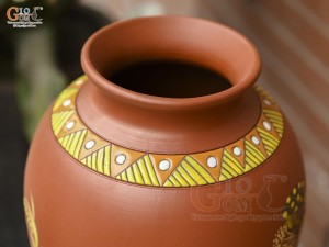 Lọ hoa dáng vò cao gốm đất đỏ khắc Chim Hoa, cao 32cm