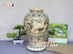 Lọ hoa dáng vò cao men cổ họa tiết Phi Minh Túc Thực, cao 31cm (cả đế)