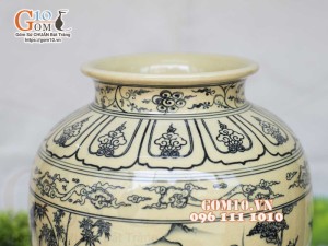 Lọ hoa dáng vò cao men cổ họa tiết Phi Minh Túc Thực, cao 31cm (cả đế)