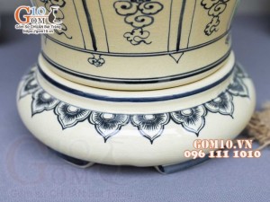 Lọ hoa dáng vò cao men cổ họa tiết Phi Minh Túc Thực, cao 31cm (cả đế)