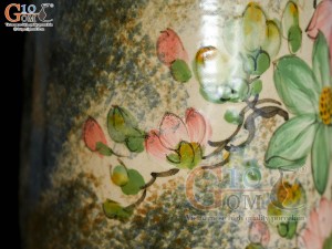 Lọ hoa dáng chuông cao men tấm vẽ Chim Hoa in logo VTV, cao 30cm