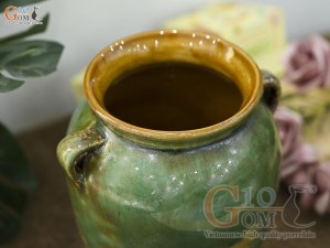 Lọ hoa dáng vò có quai men ngọc lục bảo, cao 20cm