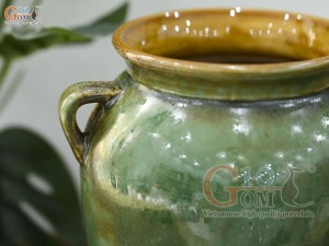 Lọ hoa dáng vò có quai men ngọc lục bảo, cao 20cm