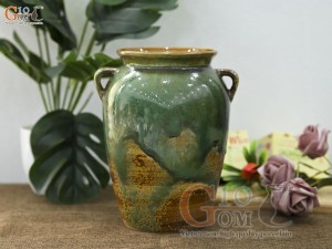 Lọ hoa dáng vò có quai men ngọc lục bảo, cao 20cm