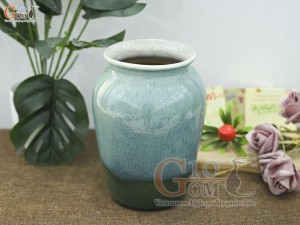 Lọ hoa dáng vò hồng bé men hỏa biến bạch ngọc, cao 20cm