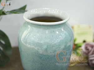 Lọ hoa dáng vò hồng bé men hỏa biến bạch ngọc, cao 20cm