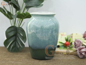 Lọ hoa dáng vò hồng bé men hỏa biến bạch ngọc, cao 20cm