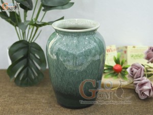 Lọ hoa dáng vò hồng bé men hỏa biến cẩm thạch, cao 20cm