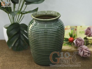 Lọ hoa dáng vò hồng bé men hỏa biến vân sóng, cao 20cm