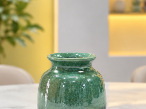 Lọ hoa dáng vò men hỏa biến lam thạch cao, 15cm