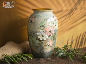 Lọ hoa dáng vò men màu vẽ hoa, cao 29cm