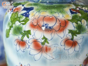 Bảo bình phong thủy men màu vẽ ngàn hoa, cao 36cm