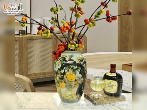 Lọ hoa dáng vò men màu vẽ trái Hồng mùa hạ, cao 29cm