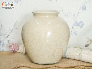 Lọ hoa dáng vò men rạn cổ hoạ tiết hoa sen, cao 21cm