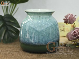 Lọ hoa dáng vò thon men hỏa biến bạch ngọc, cao 14cm