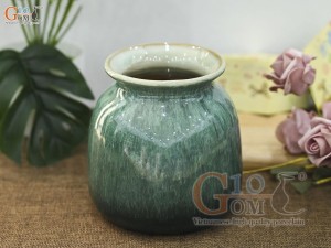 Lọ hoa dáng vò thon men hỏa biến cẩm thạch, cao 14cm