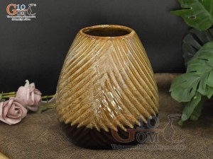 Lọ hoa dáng vò tròn men màu vân sóng, cao 18cm
