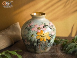 Lọ hoa dáng vò tròn men màu vẽ hoa, cao 18cm