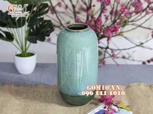 Lọ hoa dáng xoài, men hỏa biến lam ngọc, cao 30cm